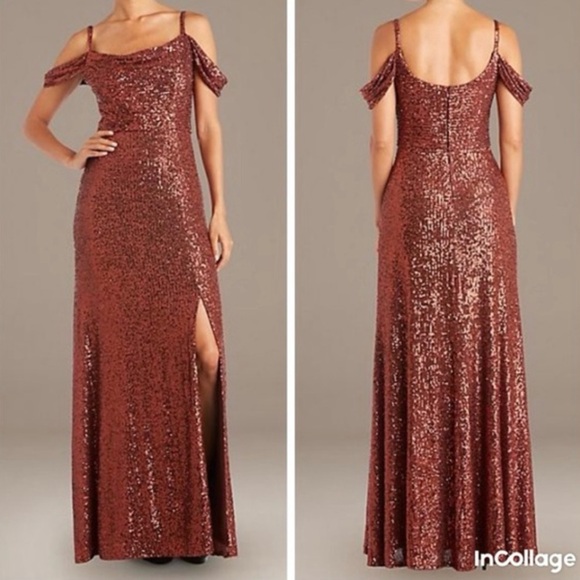 Night Way Collections Dresses & Skirts - NWT Nightway Bronze Sequin Maxi Dress